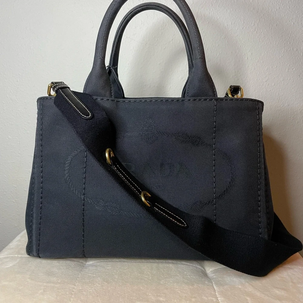 Prada Canapa Canvas tote bag jacquard 2way in black - Picture 9 of 13